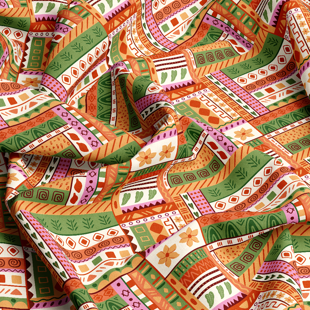 African Tribal Geometric Ornament in Boho Style – Custom Print Fabrics