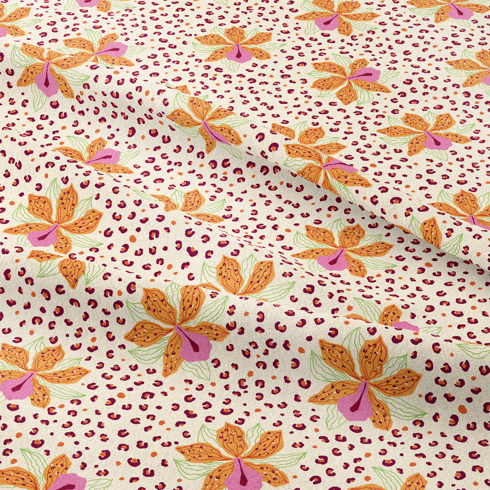 Leopard Skin Floral Seamless Pattern with Tropical Flowers – Custom Print Fabrics