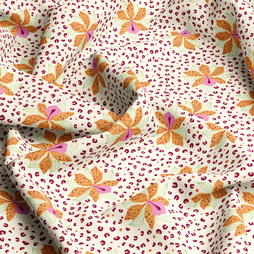 Leopard Skin Floral Seamless Pattern with Tropical Flowers – Custom Print Fabrics