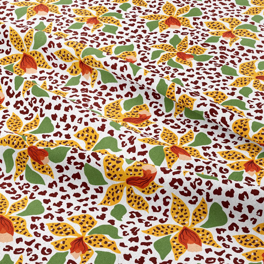 Tropical Hybrid Leopard Skin and Yellow Floral Pattern – Custom Print Fabrics