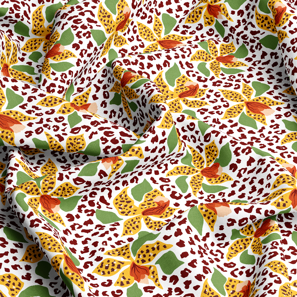 Tropical Hybrid Leopard Skin and Yellow Floral Pattern – Custom Print Fabrics