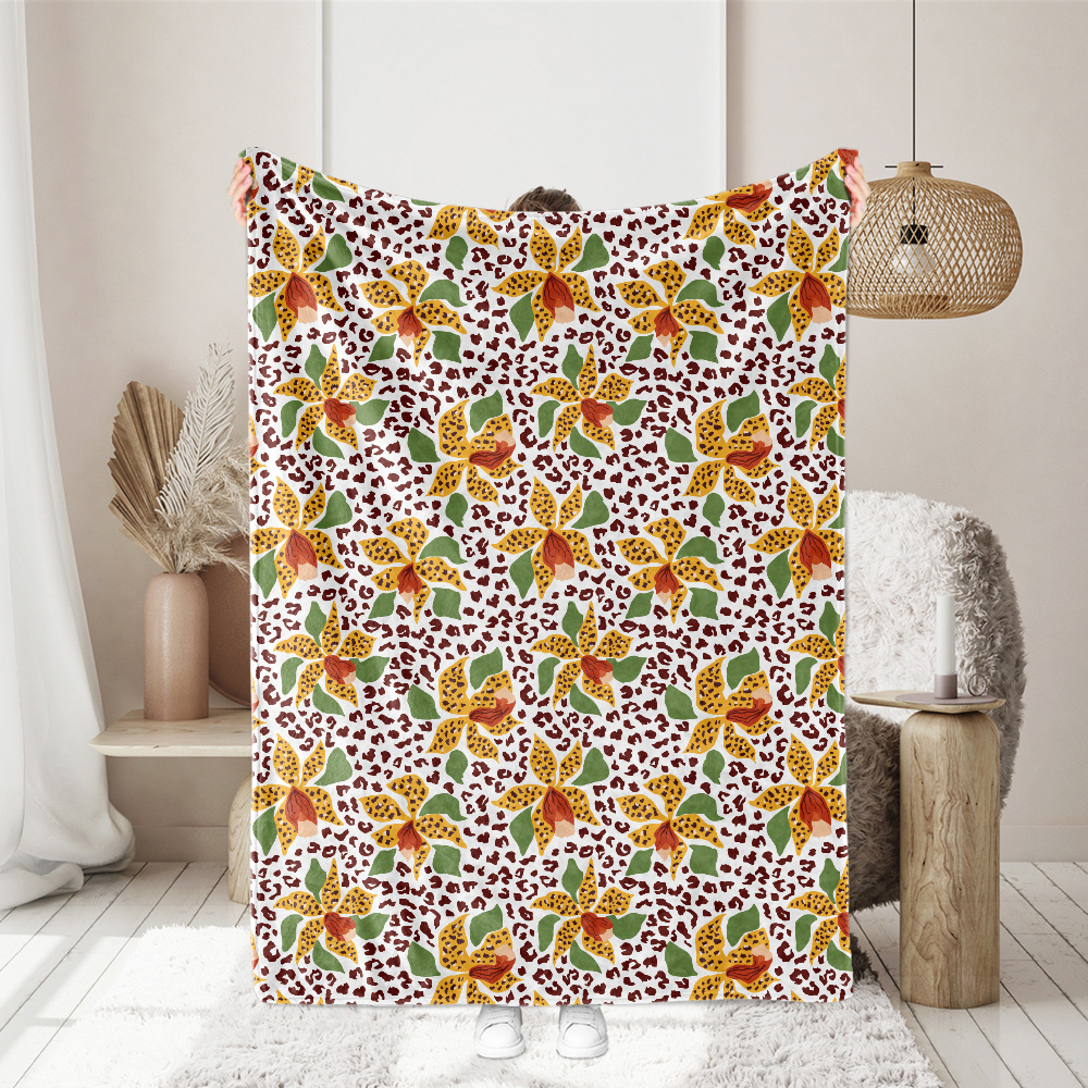 Tropical Hybrid Leopard Skin and Yellow Floral Pattern – Custom Print Fabrics