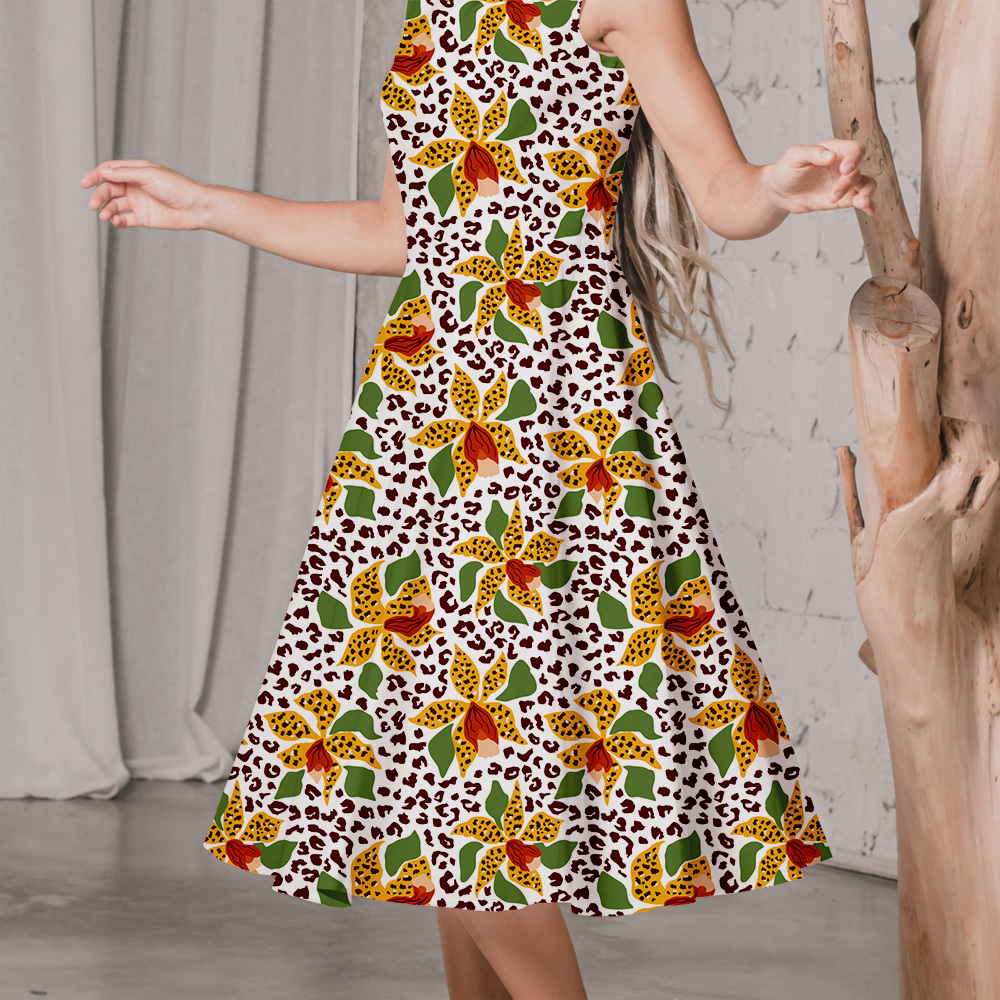 Tropical Hybrid Leopard Skin and Yellow Floral Pattern – Custom Print Fabrics