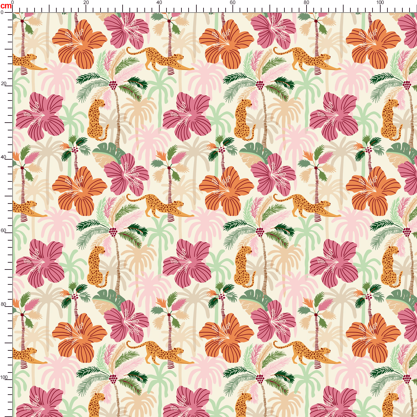 Tropical Jungle Leopard Seamless Pattern with Palms and Coral Hibiscus – Custom Print Fabrics