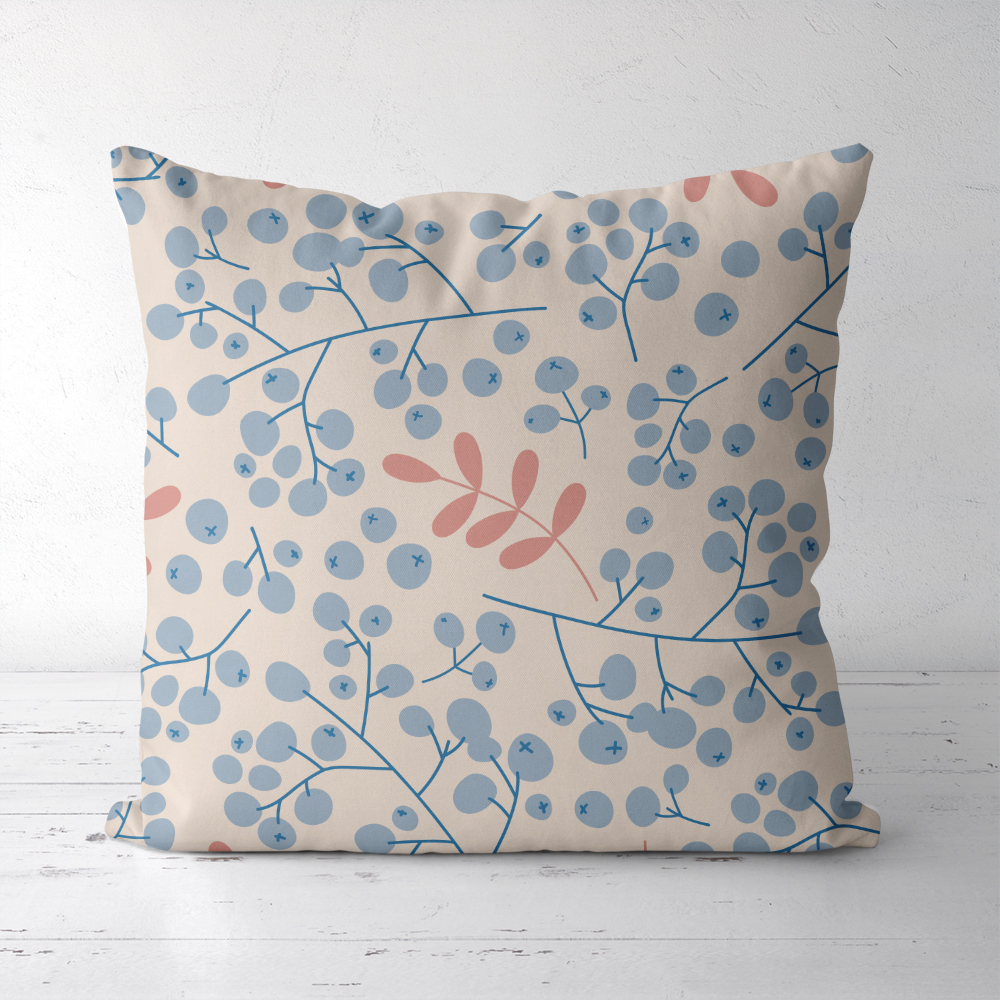 Throw Pillow – Hand-Drawn Winter Rowan Berry Branch Print