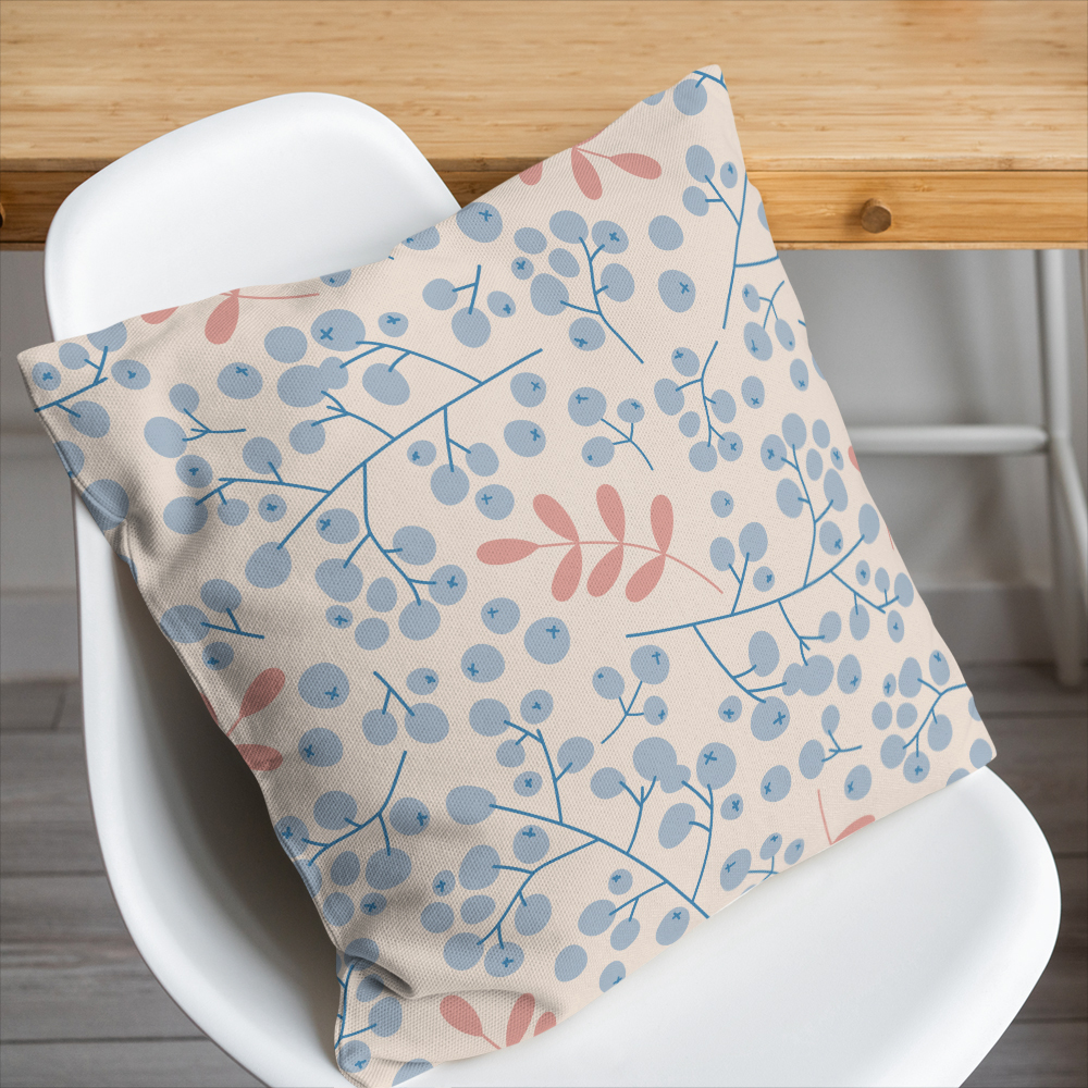 Throw Pillow – Hand-Drawn Winter Rowan Berry Branch Print