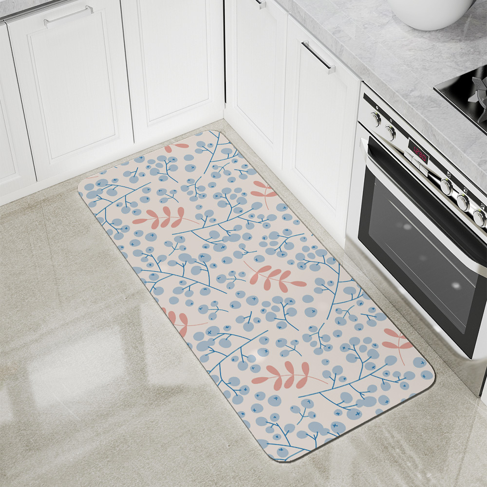 Kitchen Floor Mats – Hand-Drawn Winter Rowan Berry Branch Print