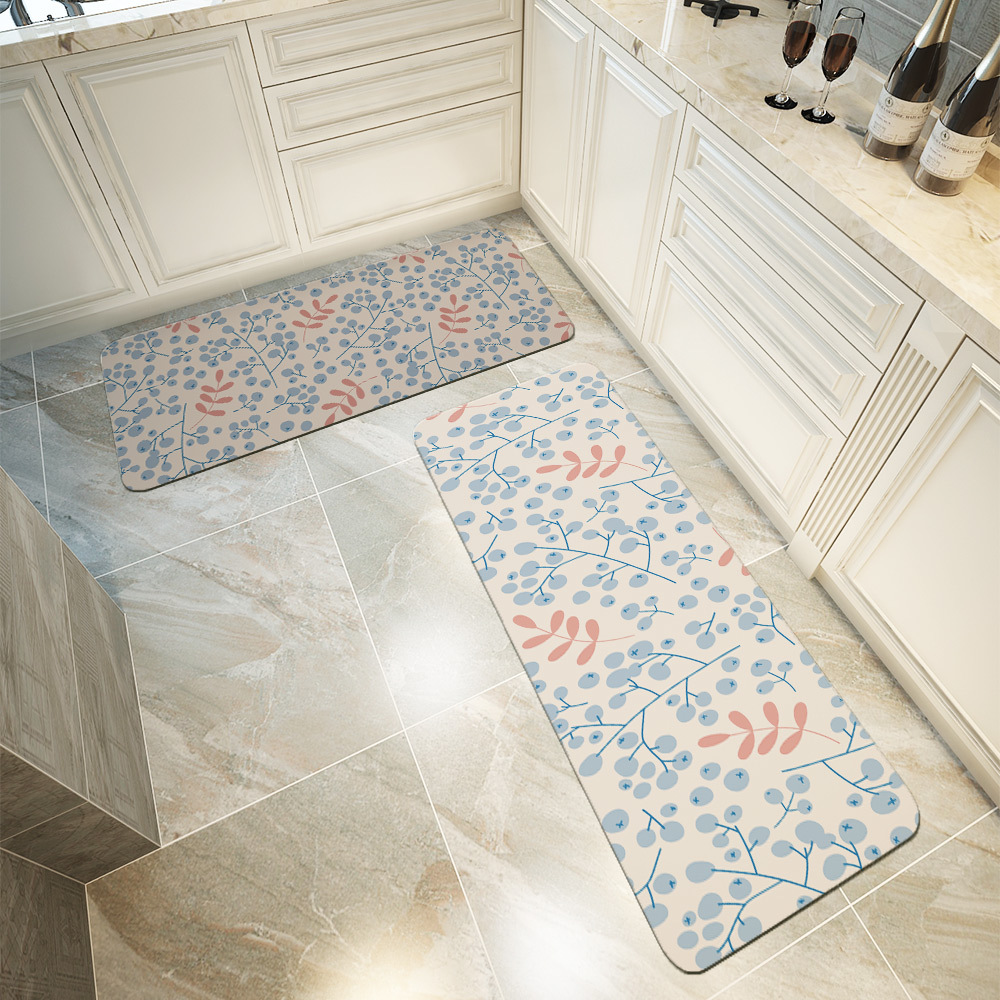 Kitchen Floor Mats – Hand-Drawn Winter Rowan Berry Branch Print