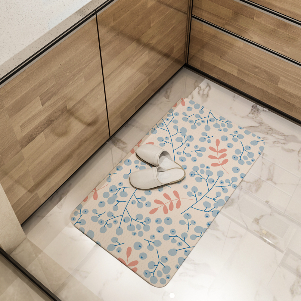 Kitchen Floor Mats – Hand-Drawn Winter Rowan Berry Branch Print