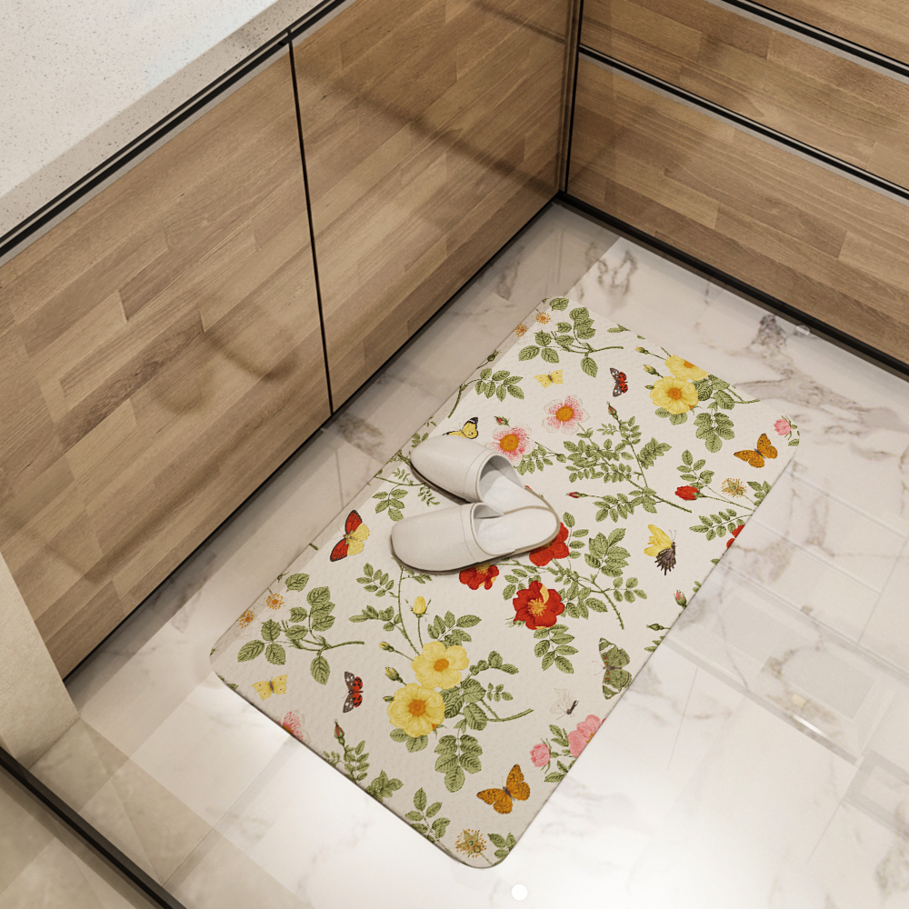 Kitchen Floor Mats – Vintage Wild Roses and Butterflies