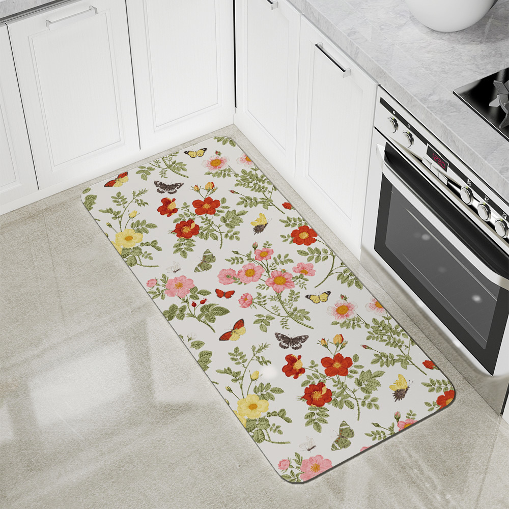Kitchen Floor Mats – Vintage Wild Roses and Butterflies