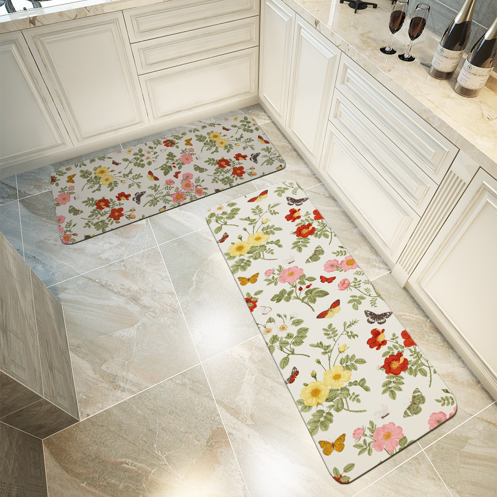 Kitchen Floor Mats – Vintage Wild Roses and Butterflies