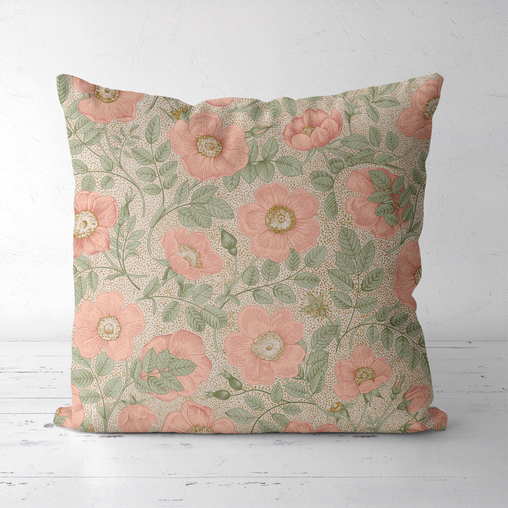 Throw Pillow – Vintage-Inspired Wild Pink Roses