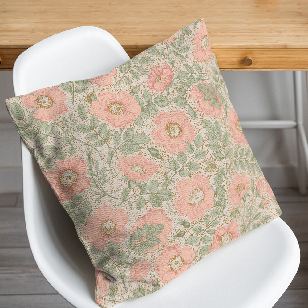 Throw Pillow – Vintage-Inspired Wild Pink Roses