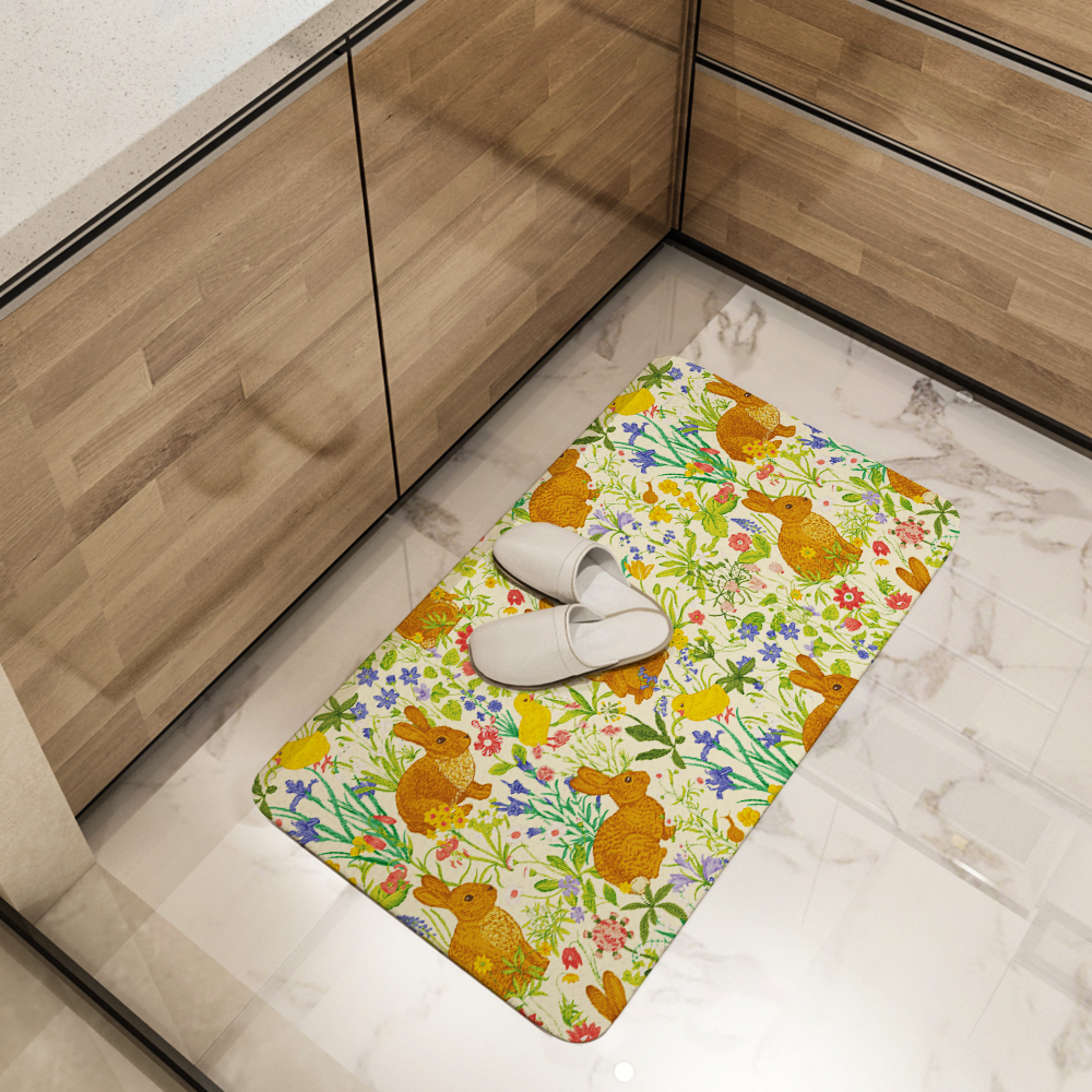 Kitchen Floor Mats – Vintage Bunny Meadow Floral Print