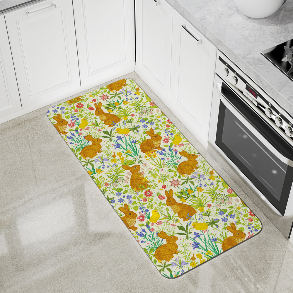 Kitchen Floor Mats – Vintage Bunny Meadow Floral Print