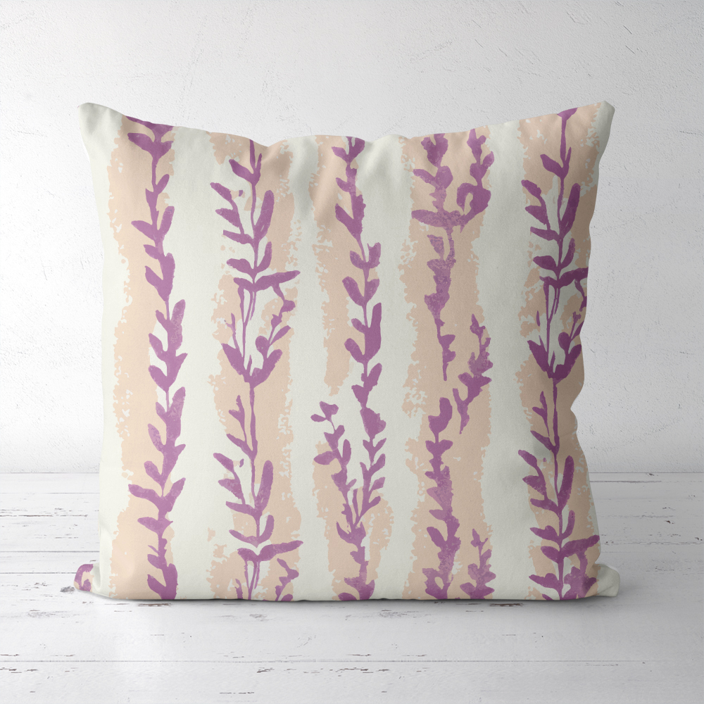 Throw Pillow – Lavender Leaf Stripe Botanical Print