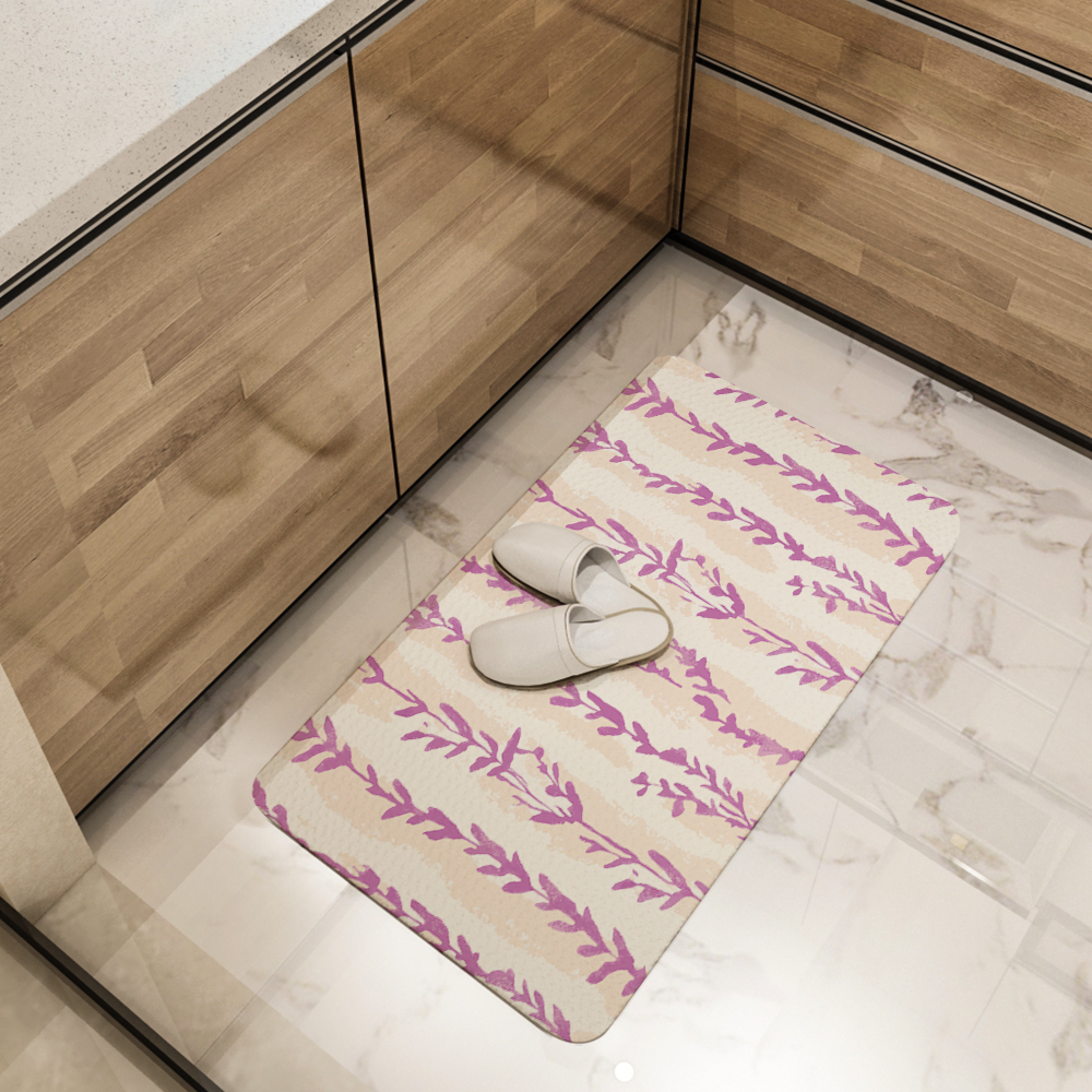 Kitchen Floor Mats – Lavender Leaf Stripe Botanical Print