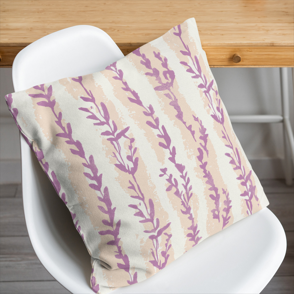 Throw Pillow – Lavender Leaf Stripe Botanical Print