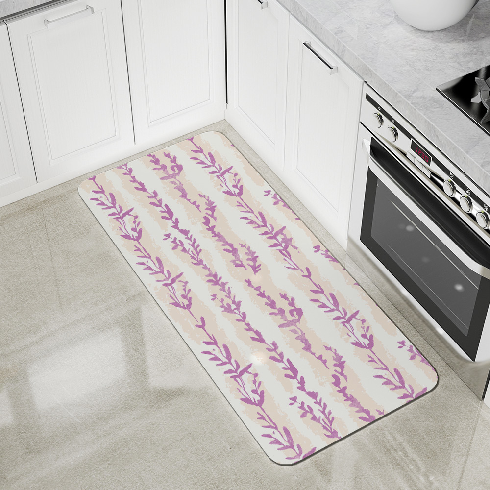 Kitchen Floor Mats – Lavender Leaf Stripe Botanical Print