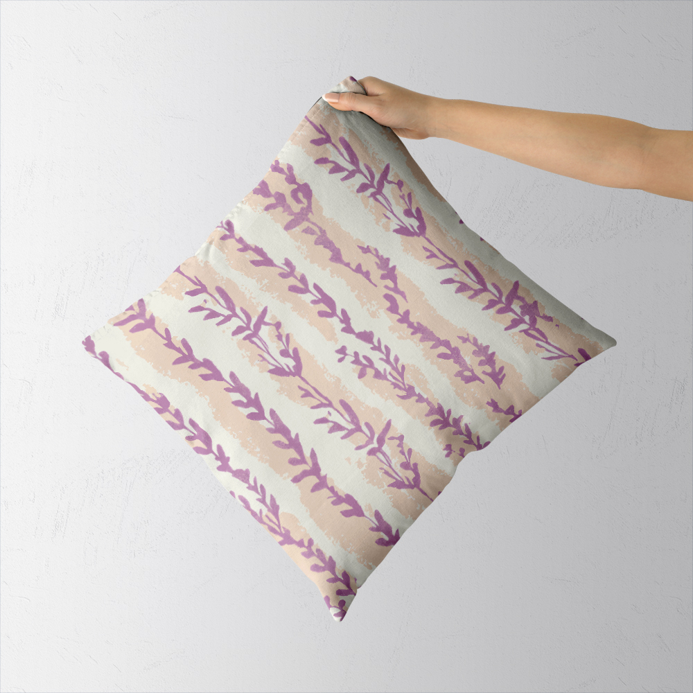 Throw Pillow – Lavender Leaf Stripe Botanical Print