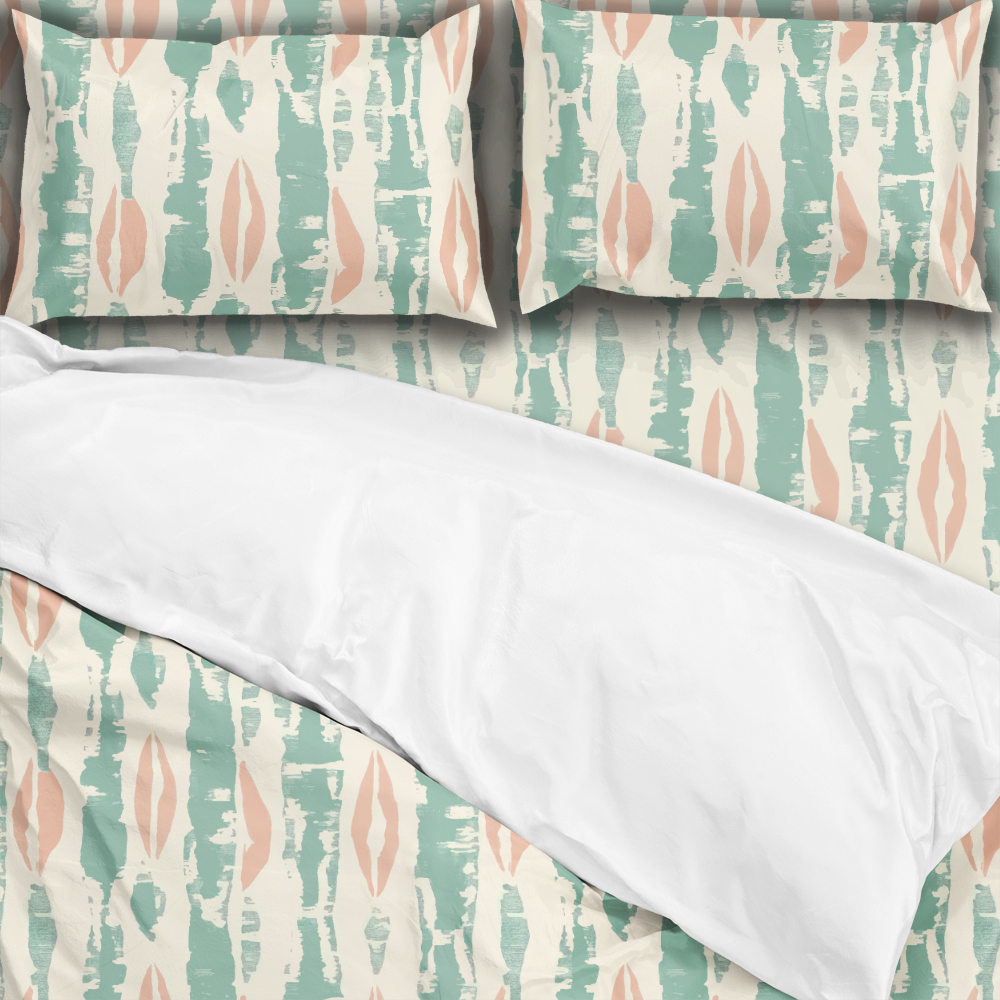 Bedding Set – Boho Peach Mint Vertical Stripe Print