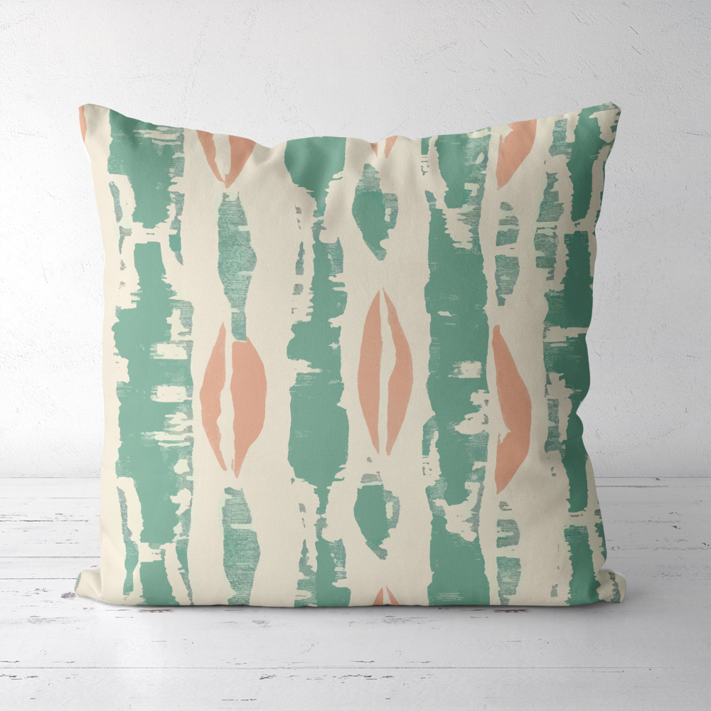 Throw Pillow – Boho Peach Mint Vertical Stripe Print