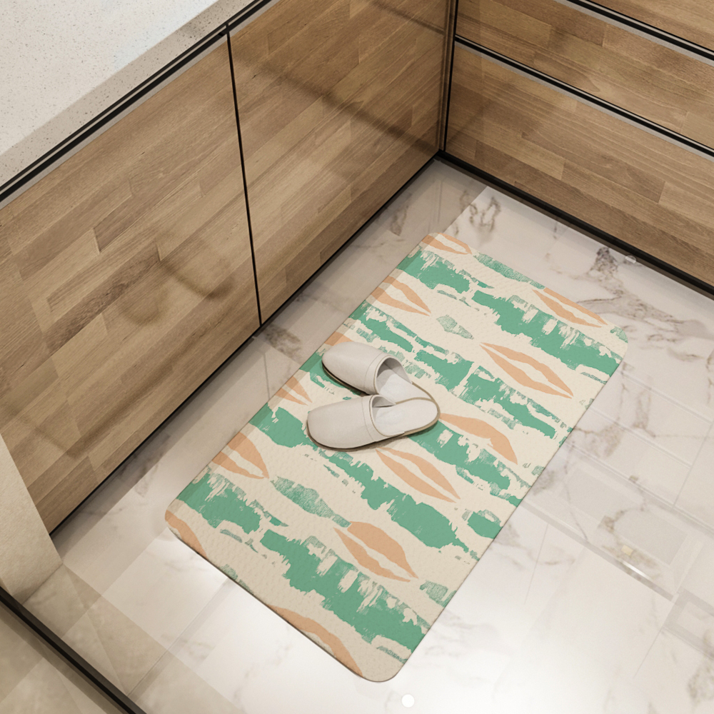 Kitchen Floor Mats – Boho Peach Mint Vertical Stripe Print