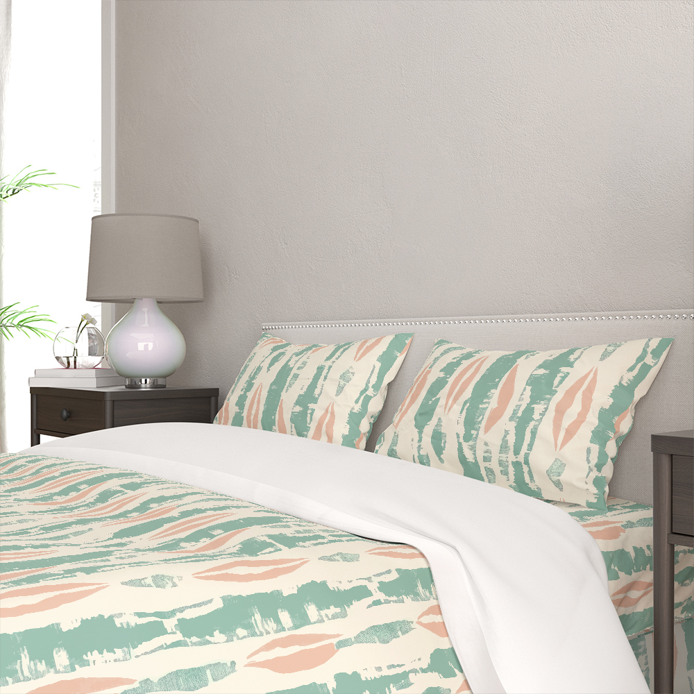 Bedding Set – Boho Peach Mint Vertical Stripe Print