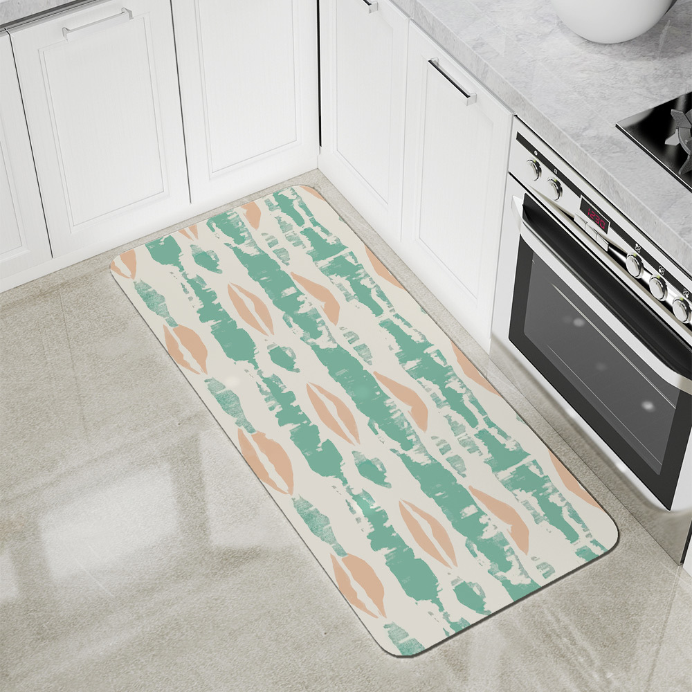 Kitchen Floor Mats – Boho Peach Mint Vertical Stripe Print
