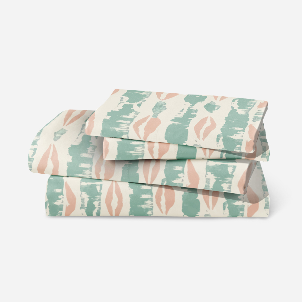 Bedding Set – Boho Peach Mint Vertical Stripe Print
