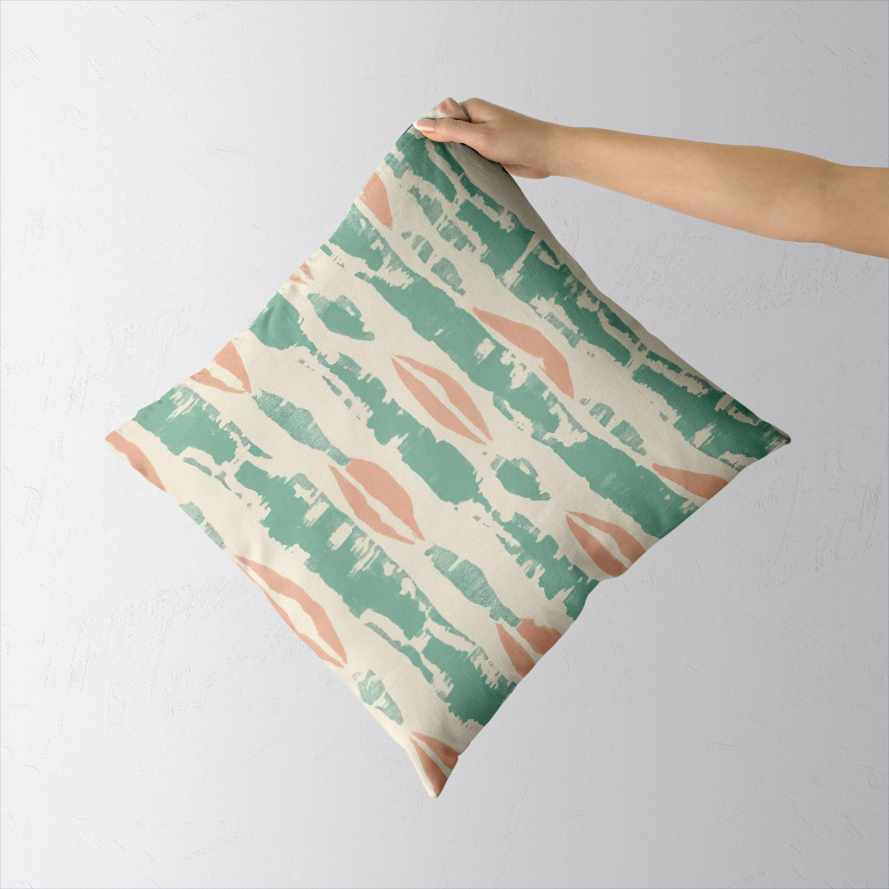 Throw Pillow – Boho Peach Mint Vertical Stripe Print