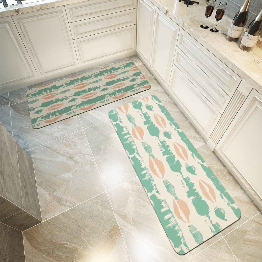 Kitchen Floor Mats – Boho Peach Mint Vertical Stripe Print