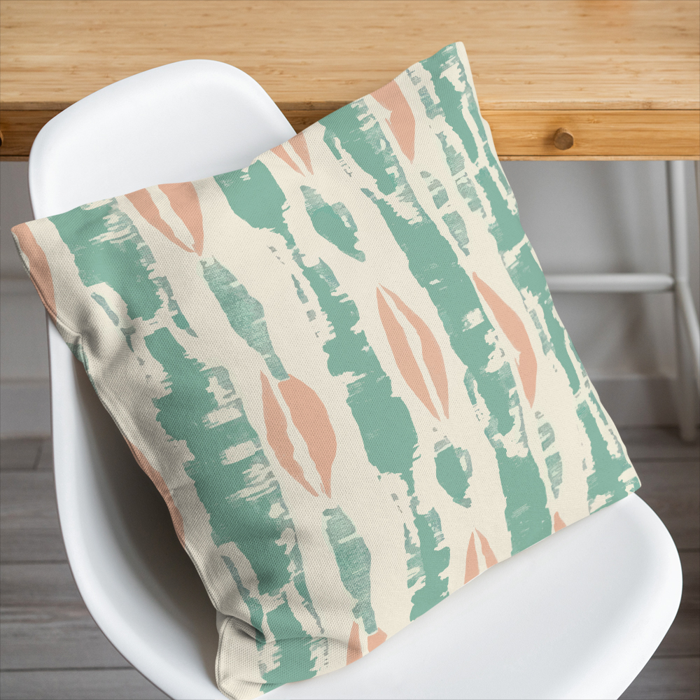 Throw Pillow – Boho Peach Mint Vertical Stripe Print