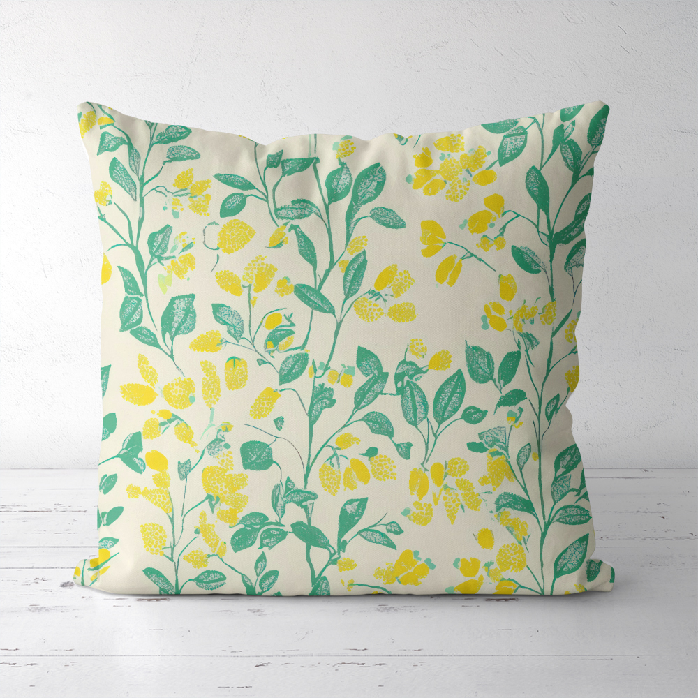 Throw Pillow – Lemon Yellow & Green Leaf on Cream Background