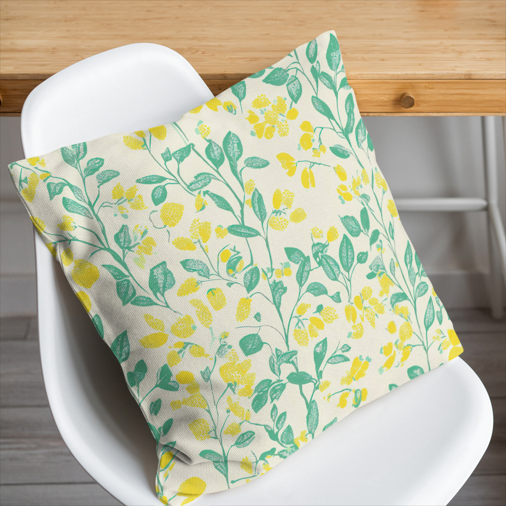 Throw Pillow – Lemon Yellow & Green Leaf on Cream Background