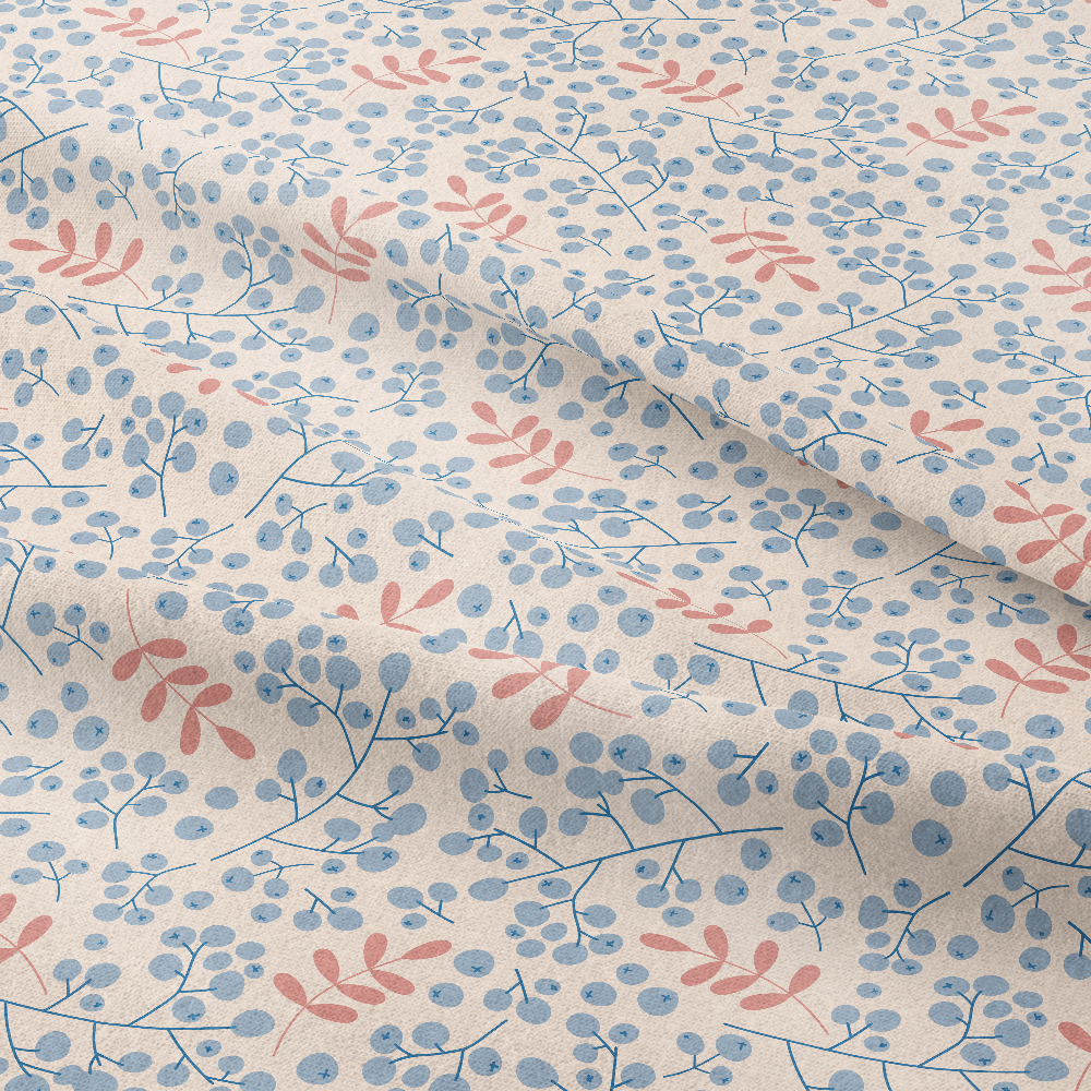 Winter Rowan Berries and Hand-Drawn Branch Pattern – Custom Print Fabrics