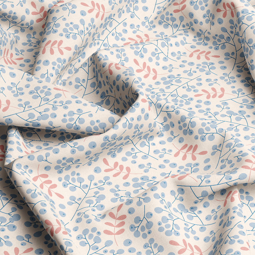 Winter Rowan Berries and Hand-Drawn Branch Pattern – Custom Print Fabrics