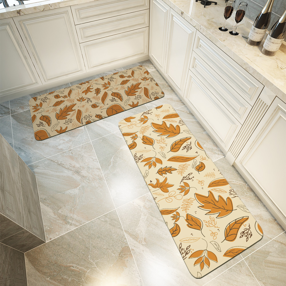 Kitchen Floor Mats – Autumn Falling Leaf Botanical Print