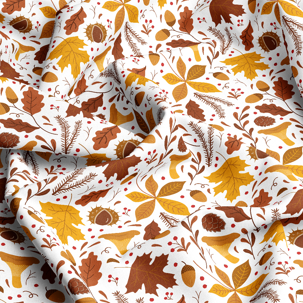 Golden Autumn Foliage and Forest Botanical Seamless Pattern – Custom Print Fabrics