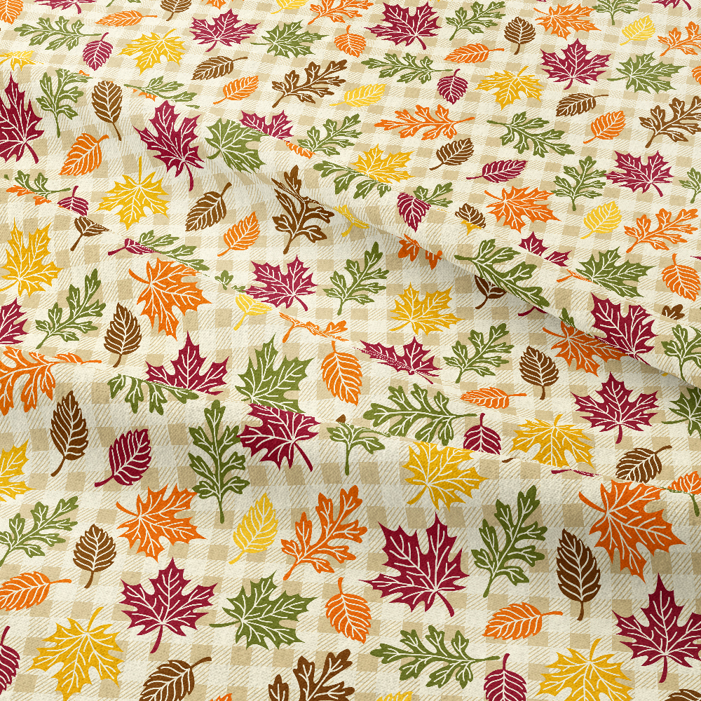 Autumn Leaves with Classic Plaid Background Seamless Pattern – Custom Print Fabrics