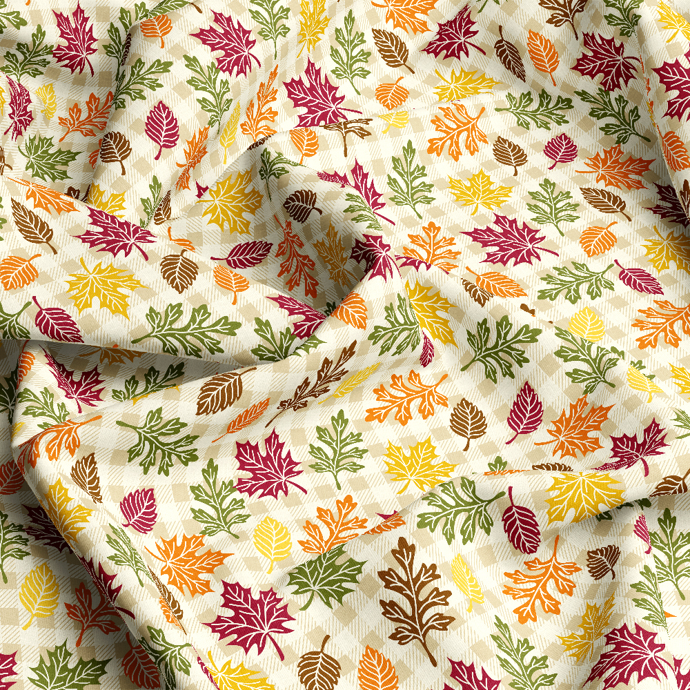 Autumn Leaves with Classic Plaid Background Seamless Pattern – Custom Print Fabrics