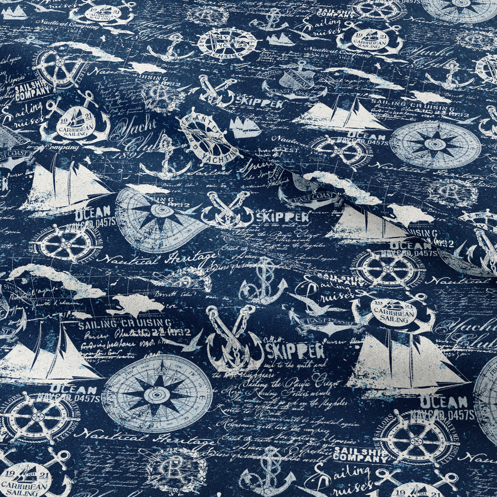 Sailing Cruises Nautical Elements Seamless Pattern Fabric - Personalized Prints