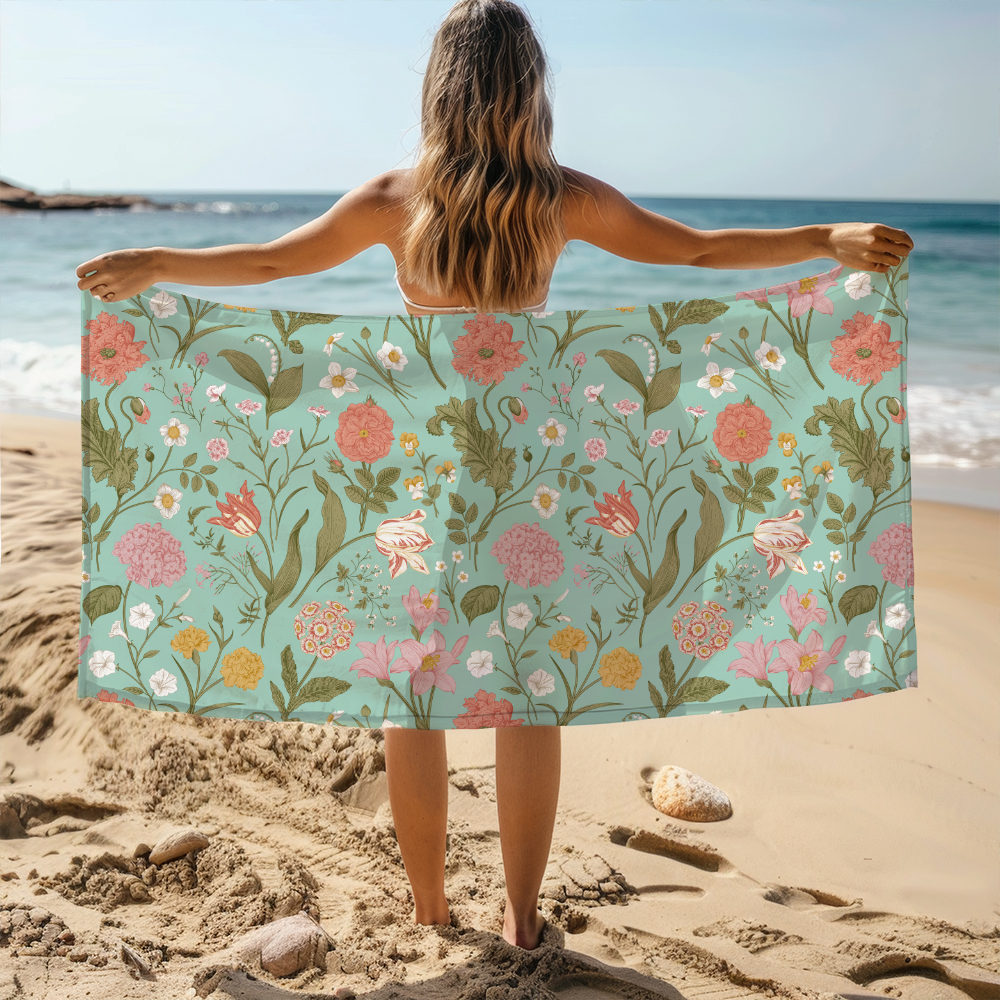 Beach Towel – Classic Floral Artwork in Shabby Chic Style with Delicate Blooms