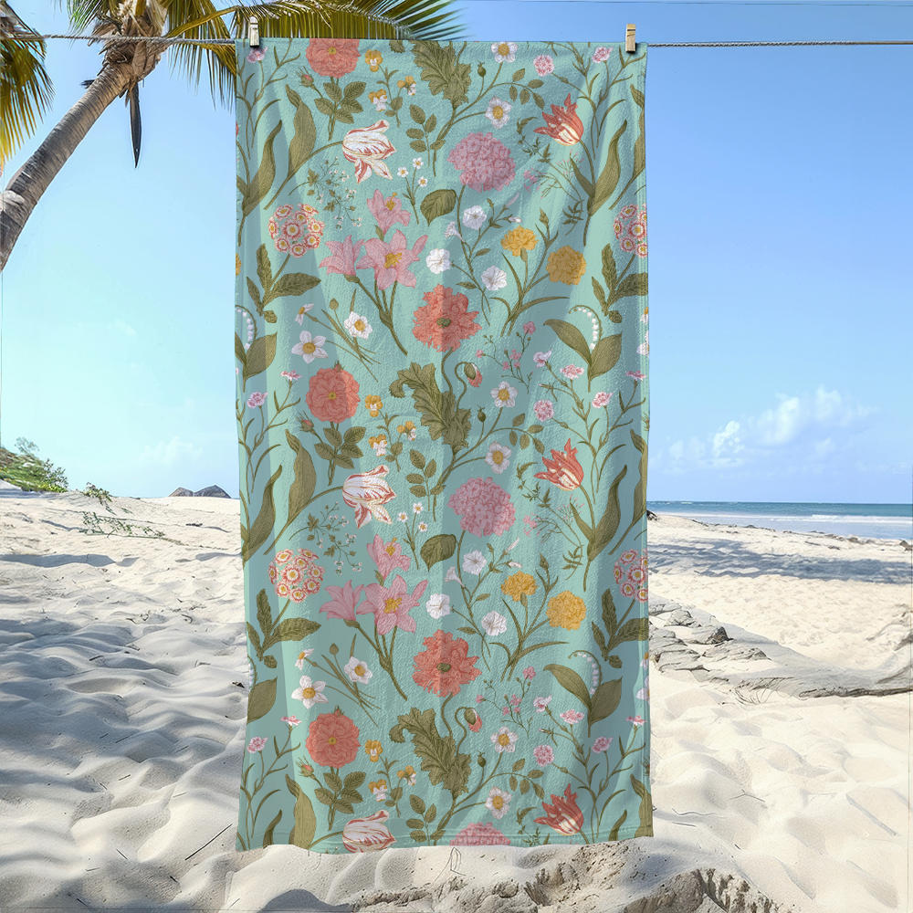 Beach Towel – Classic Floral Artwork in Shabby Chic Style with Delicate Blooms