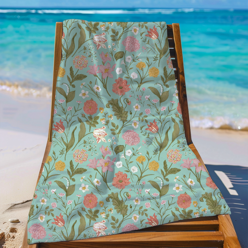 Beach Towel – Classic Floral Artwork in Shabby Chic Style with Delicate Blooms