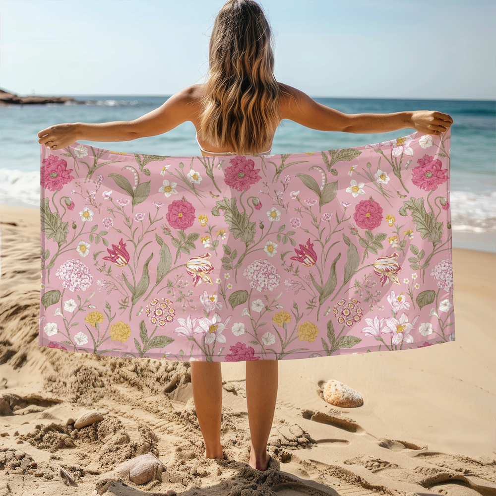 Beach Towel – Classic Floral Artwork in Shabby Chic Style with Delicate Blooms