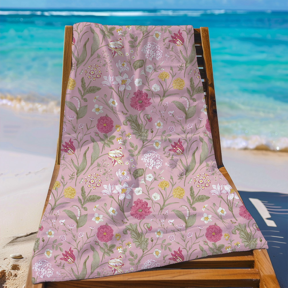 Beach Towel – Classic Floral Artwork in Shabby Chic Style with Delicate Blooms