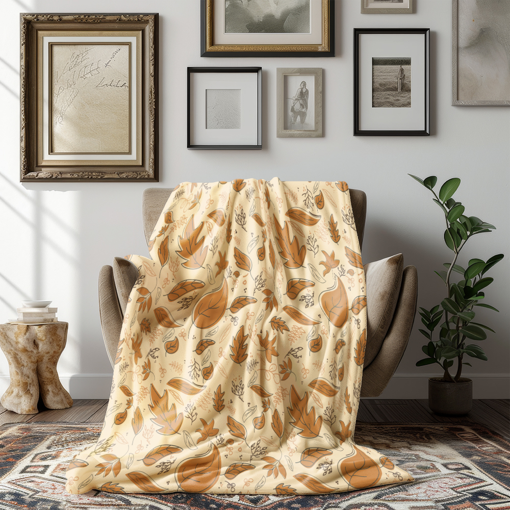 Throw Blanket – Soft Pastoral Spring Brown Leaves Falling Design