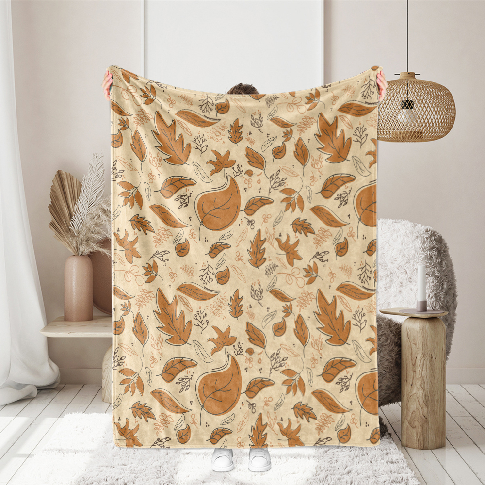 Throw Blanket – Soft Pastoral Spring Brown Leaves Falling Design